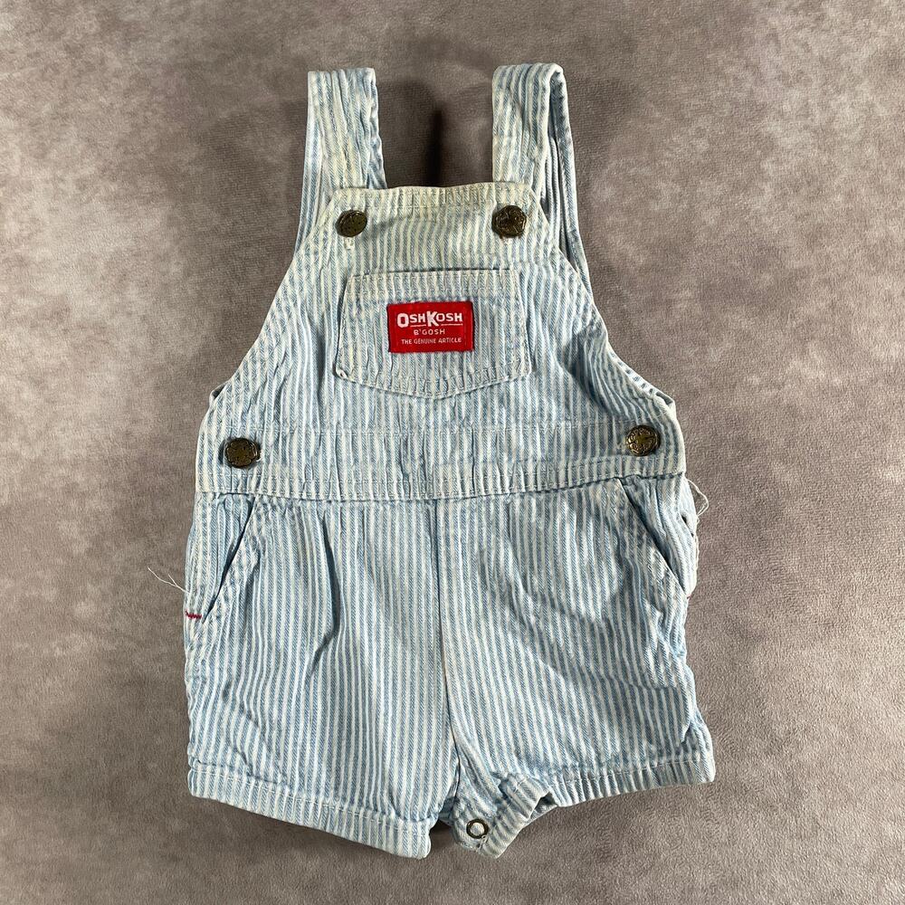 90s OshKosh B'Gosh Shortalls Overalls Hickory Stripe Denim 100% Cotton 6 Months